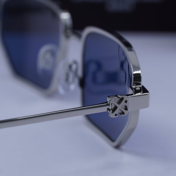 Off-White OERI14J LOA 7245 Geometric Sunglasses – Silver/Blue
